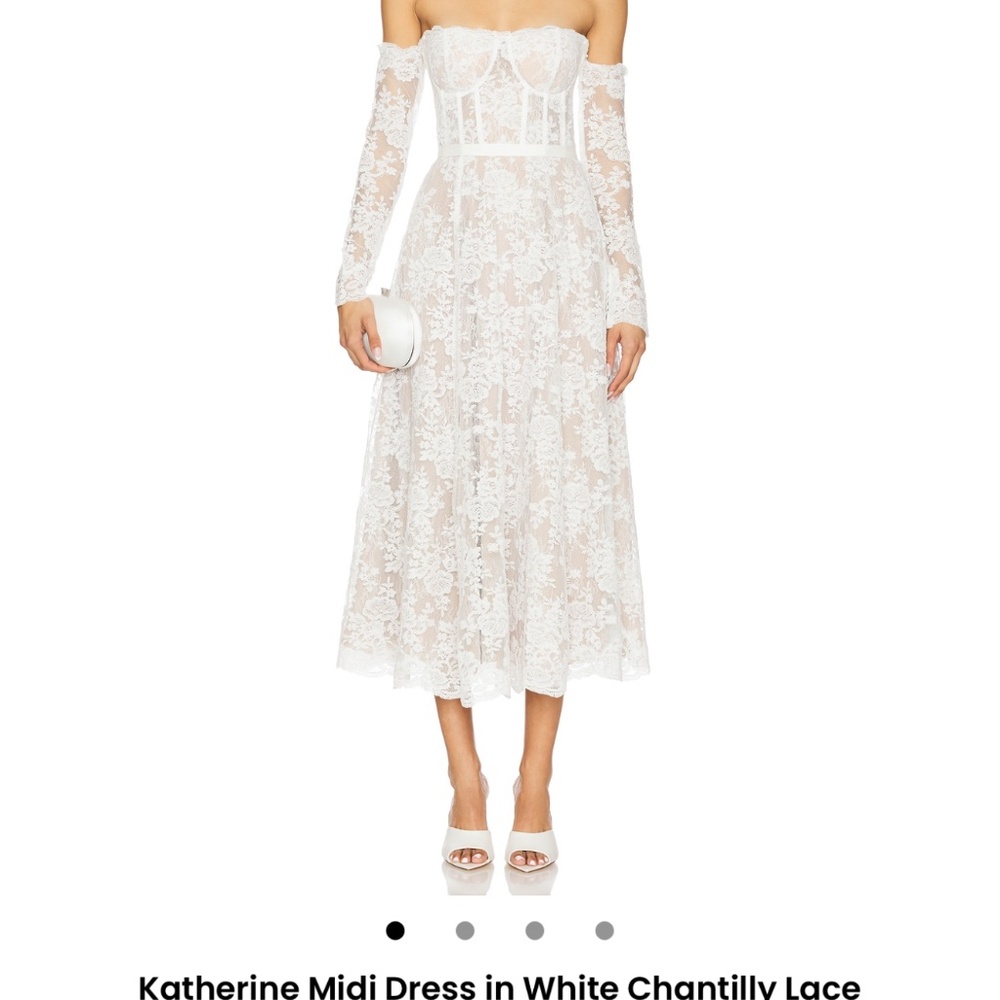 V. Chapman Katherine Midi Dress in White Chantilly Lace